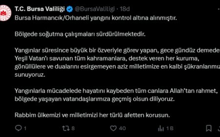 Bursa Valiliği’nden yangınlarla mücadeleye teşekkür