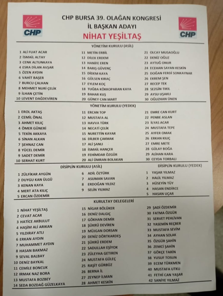 CHP Bursa’da Nihat Yeşiltaş güven tazeledi