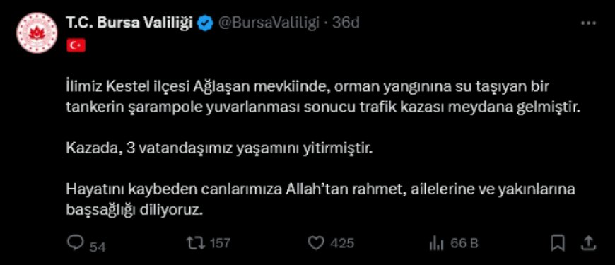 Bursa Kestel’de yangına su taşıyan tanker devrildi: 3 ölü